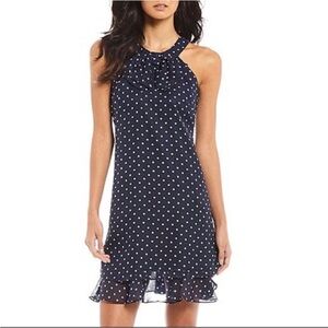 Alex Marie Pamela Navy Polka Dot Shift Dress Women's Size 12